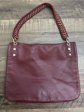 Zara Woman Burgundy Leather Shoulder Bag with Braided Gold-Chain Strap
